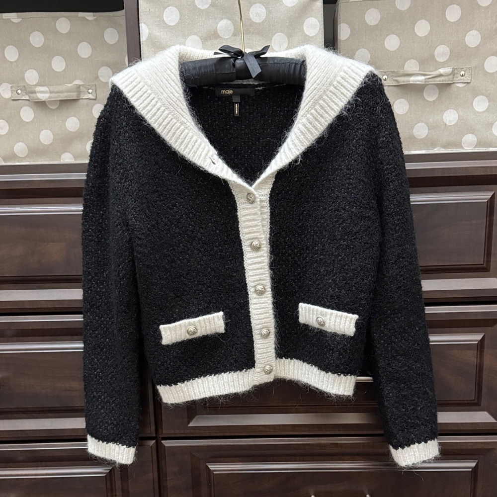 Maje Black and White Cardigan Sweater